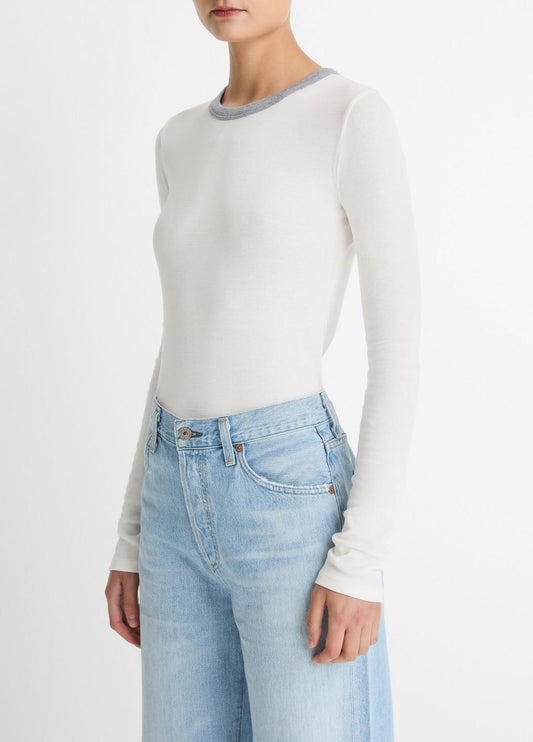 VINCE Deals - Tipped Heathered Pima Cotton-Blend Long-Sleeve T-Shirt in Long Sleeve