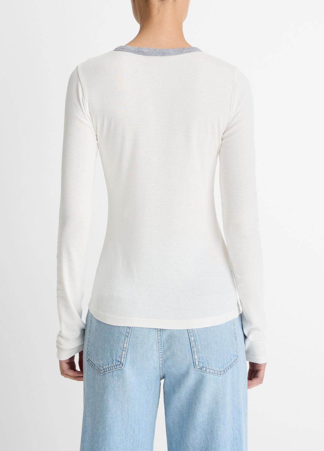 VINCE Deals - Tipped Heathered Pima Cotton-Blend Long-Sleeve T-Shirt in Long Sleeve