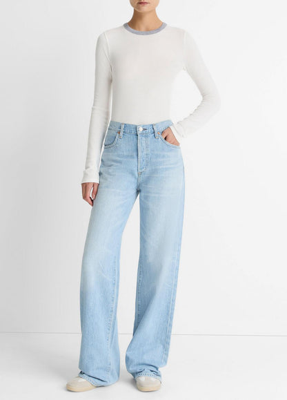 VINCE Deals - Tipped Heathered Pima Cotton-Blend Long-Sleeve T-Shirt in Long Sleeve