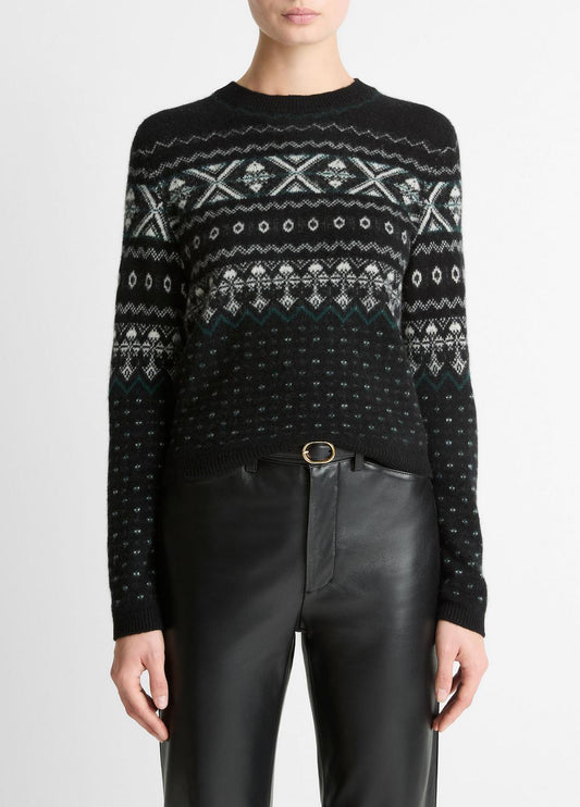 VINCE Quality - Fair Isle Plush Cashmere Sweater in Crew Neck