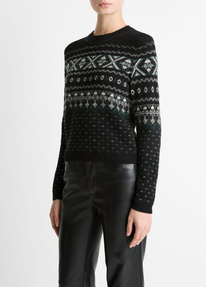 VINCE Quality - Fair Isle Plush Cashmere Sweater in Crew Neck