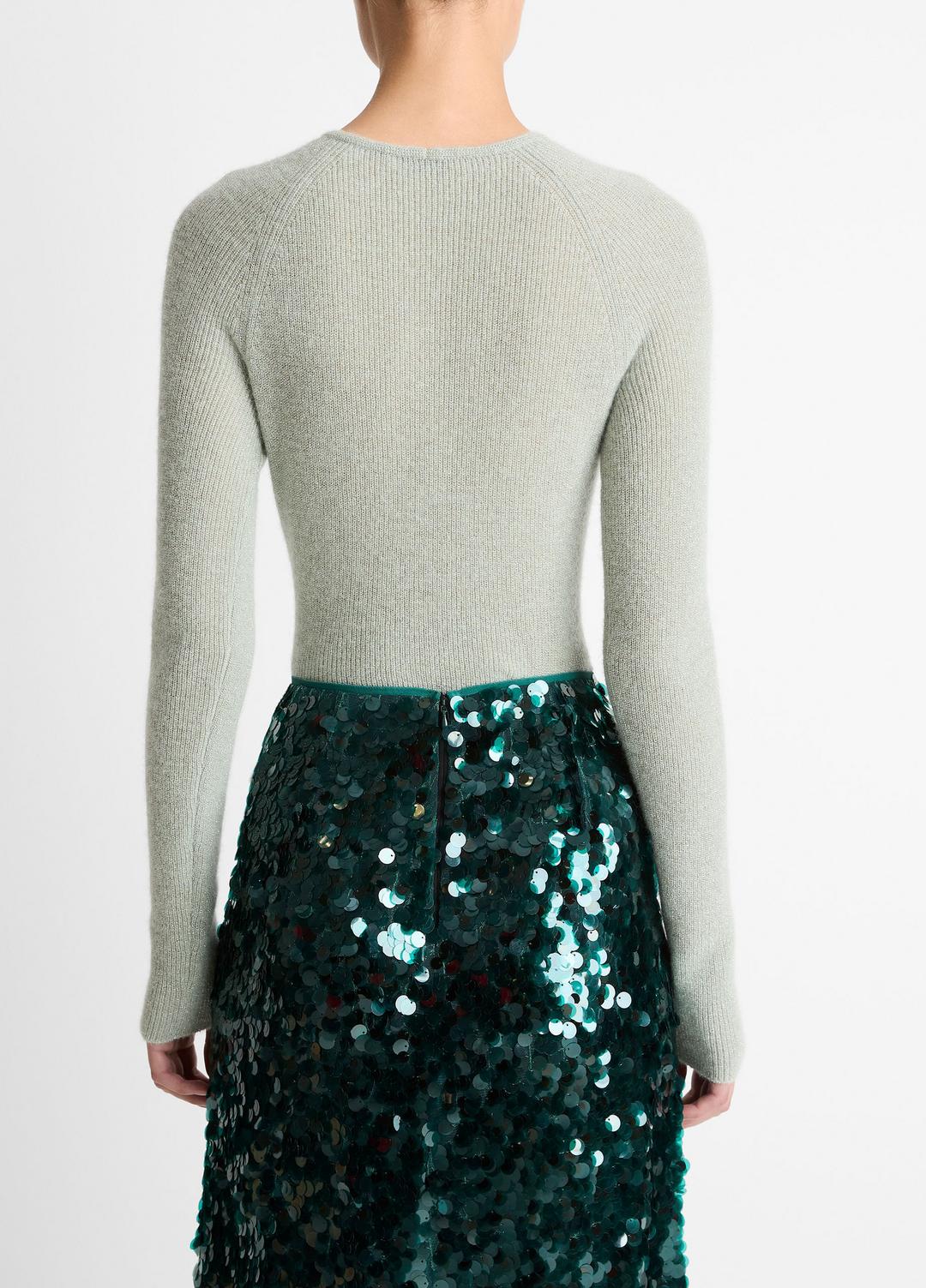 VINCE Best Seller - Metallic Ribbed High V-Neck Sweater in V-Neck