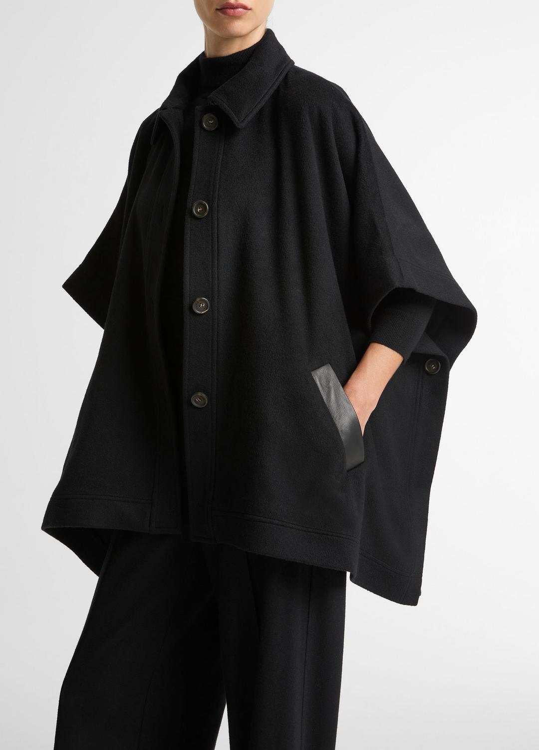 VINCE Featured - Leather-Trim Wool Cape in Accessories