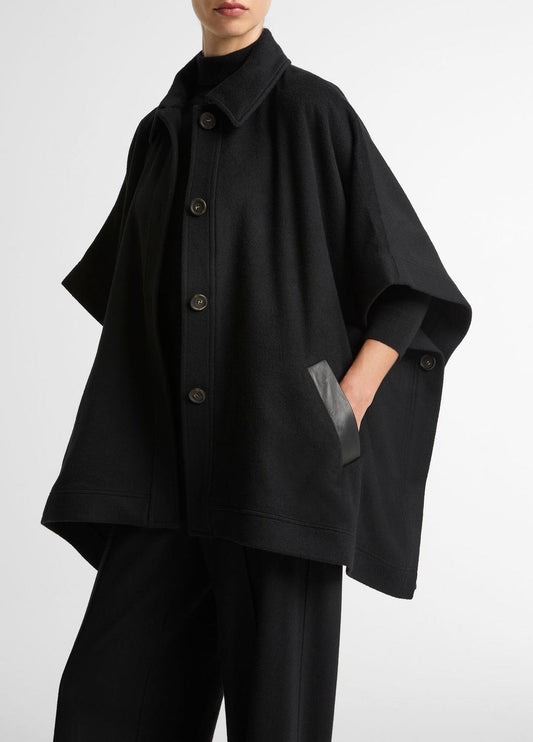 VINCE Featured - Leather-Trim Wool Cape in Accessories