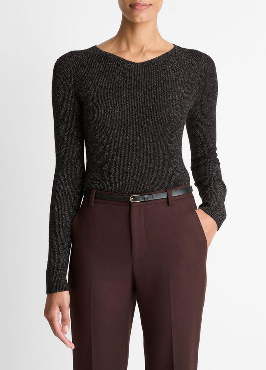VINCE Featured - Metallic Ribbed High V-Neck Sweater in V-Neck