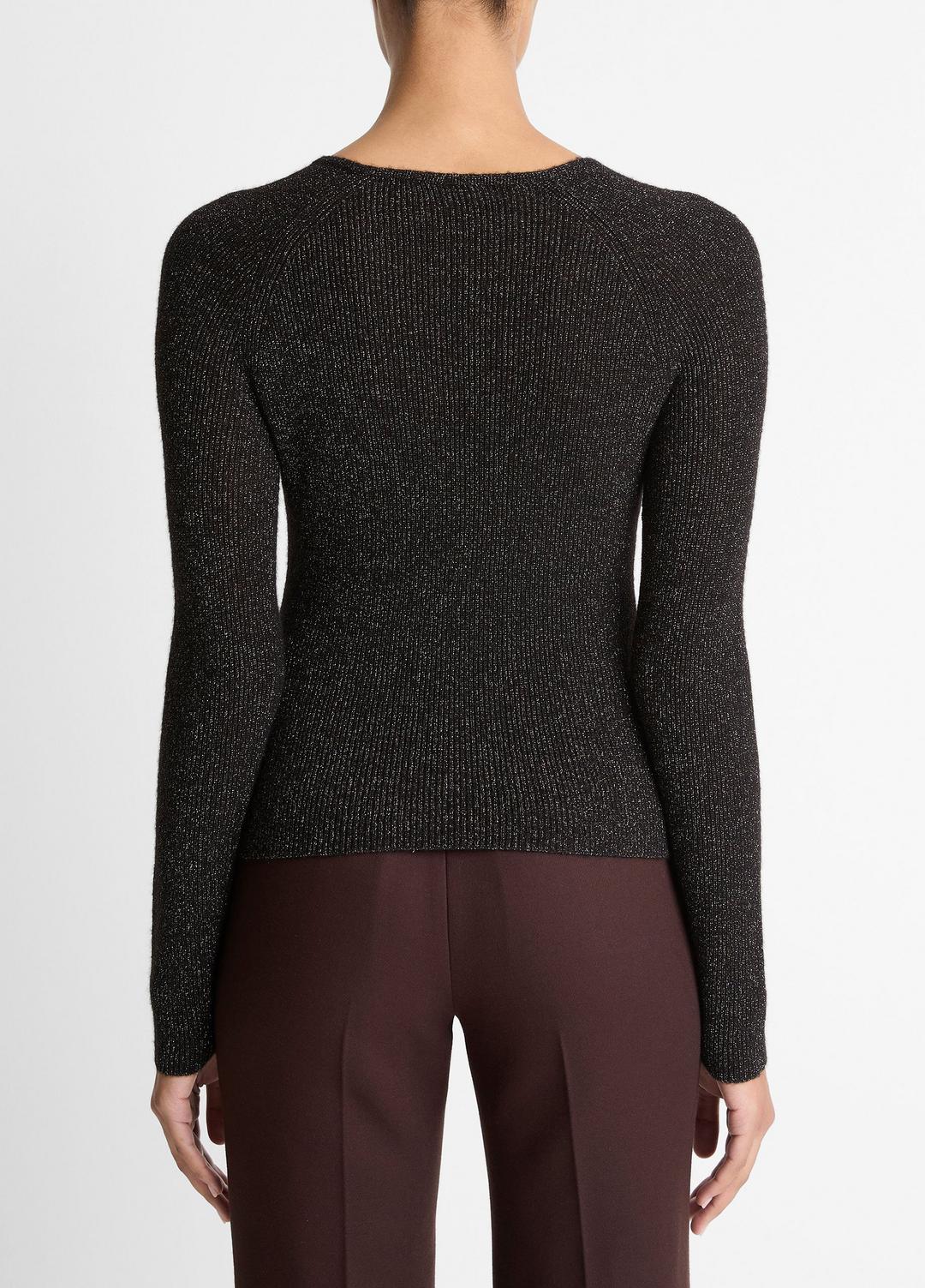 VINCE Featured - Metallic Ribbed High V-Neck Sweater in V-Neck