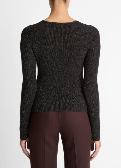 VINCE Featured - Metallic Ribbed High V-Neck Sweater in V-Neck