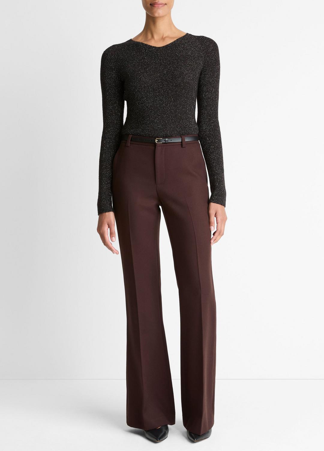 VINCE Featured - Metallic Ribbed High V-Neck Sweater in V-Neck