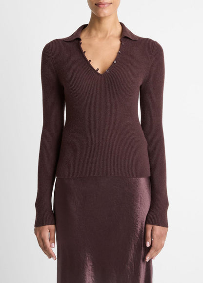 VINCE Best Seller - Ribbed Cashmere-Silk Polo Sweater in Cashmere