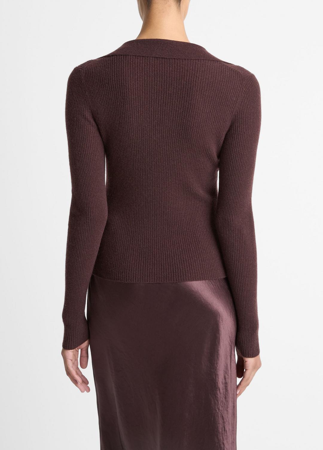 VINCE Best Seller - Ribbed Cashmere-Silk Polo Sweater in Cashmere