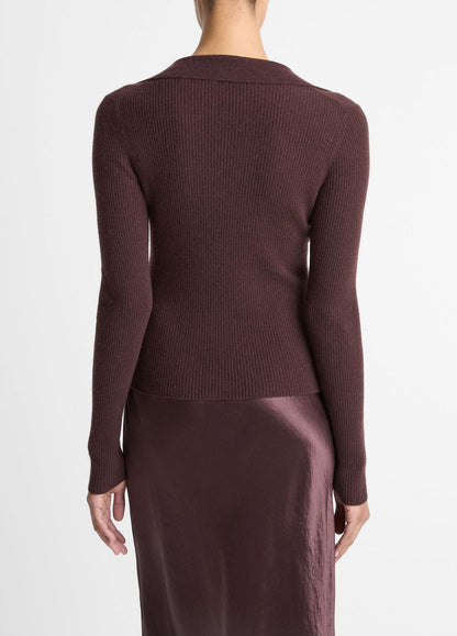 VINCE Best Seller - Ribbed Cashmere-Silk Polo Sweater in Cashmere