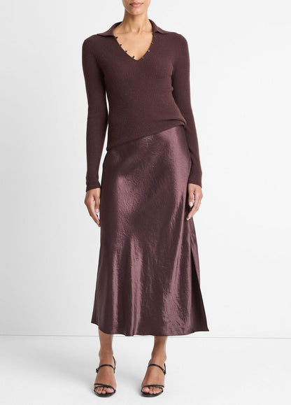 VINCE Best Seller - Ribbed Cashmere-Silk Polo Sweater in Cashmere