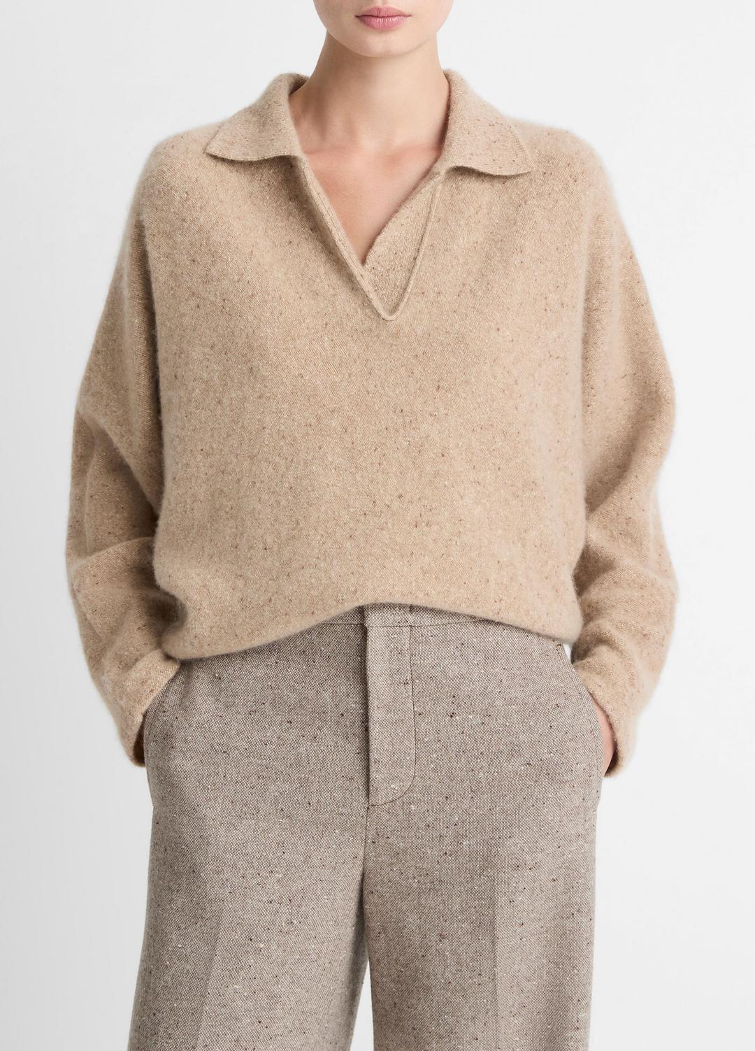 VINCE New - Donegal Plush Cashmere Dolman-Sleeve Polo Sweater in Cashmere