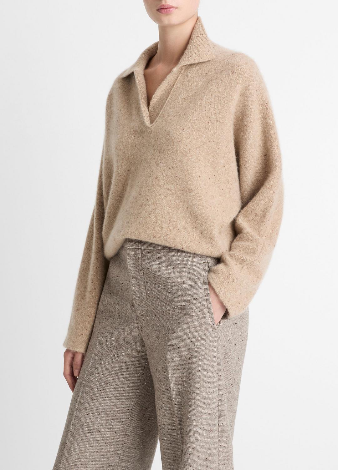 VINCE New - Donegal Plush Cashmere Dolman-Sleeve Polo Sweater in Cashmere