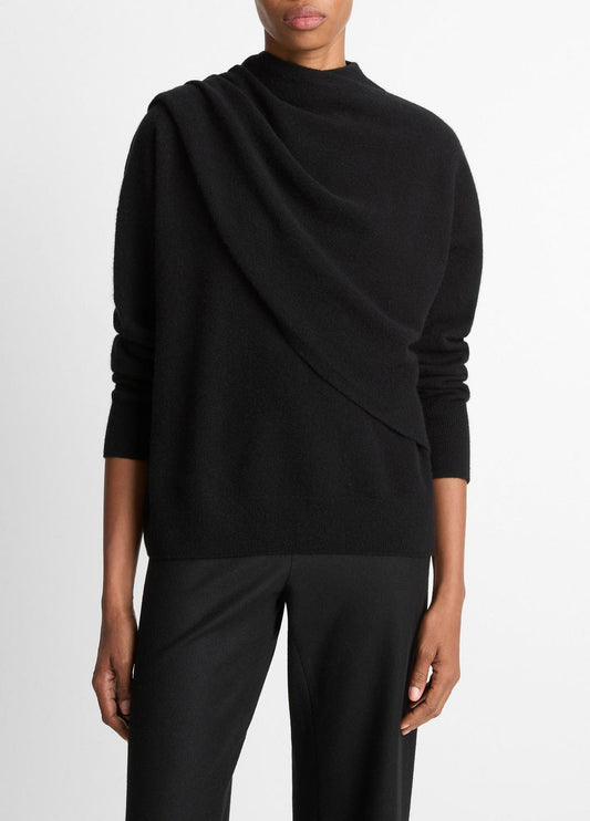 VINCE Exclusive - Draped-Shawl Wool-Cashmere Sweater in Turtleneck