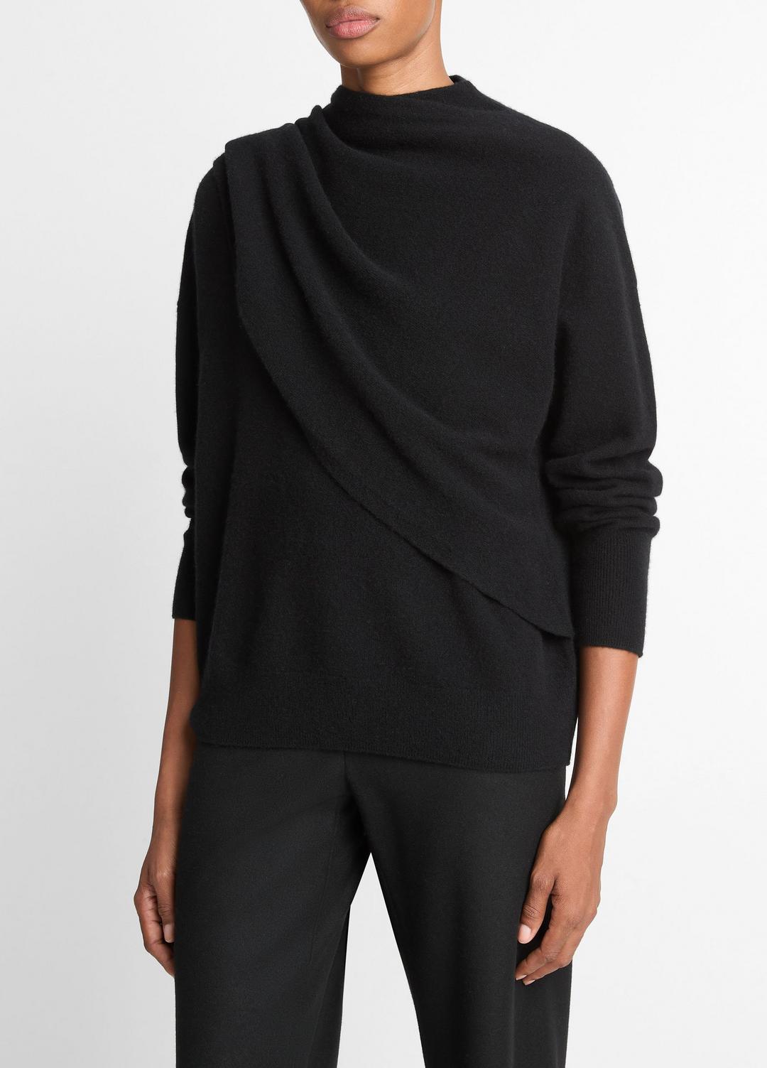 VINCE Exclusive - Draped-Shawl Wool-Cashmere Sweater in Turtleneck