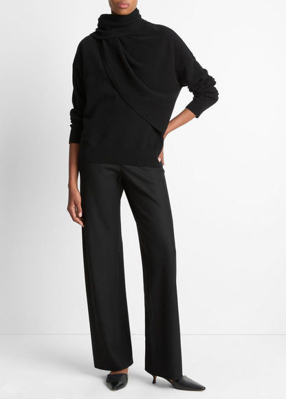 VINCE Exclusive - Draped-Shawl Wool-Cashmere Sweater in Turtleneck