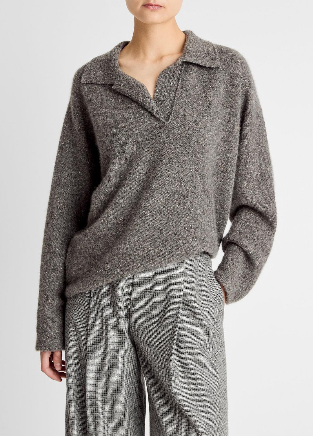 VINCE Classic - Donegal Plush Cashmere Dolman-Sleeve Polo Sweater in Cashmere