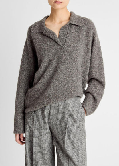 VINCE Classic - Donegal Plush Cashmere Dolman-Sleeve Polo Sweater in Cashmere