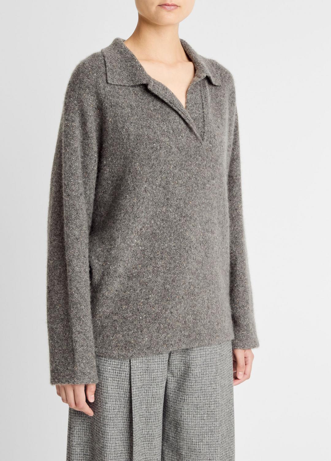 VINCE Classic - Donegal Plush Cashmere Dolman-Sleeve Polo Sweater in Cashmere
