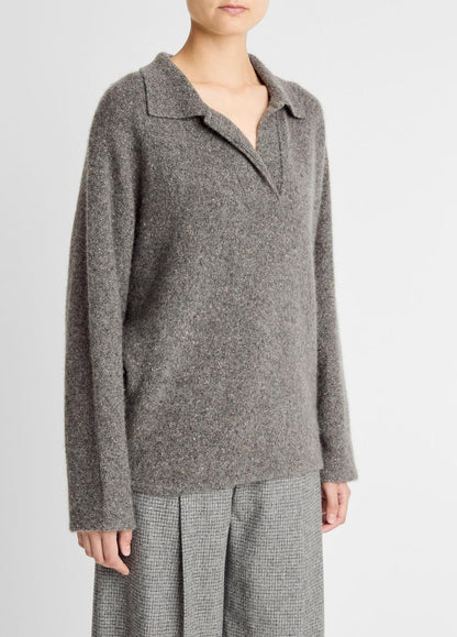 VINCE Classic - Donegal Plush Cashmere Dolman-Sleeve Polo Sweater in Cashmere