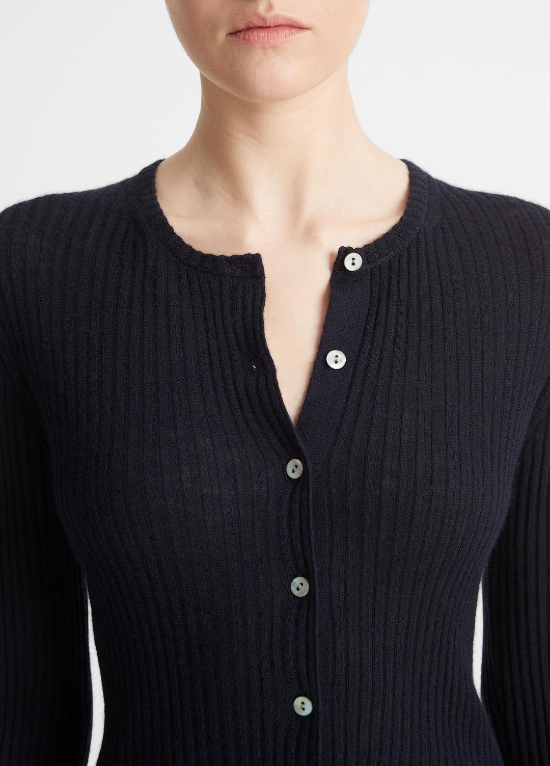 VINCE Popular - Ribbed Cashmere-Silk Cardigan in Cardigans