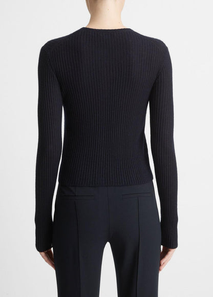 VINCE Popular - Ribbed Cashmere-Silk Cardigan in Cardigans