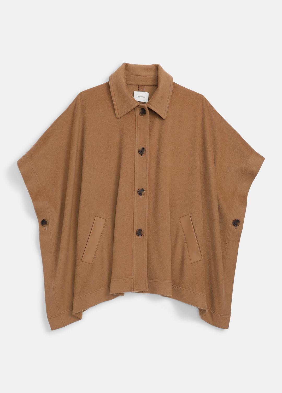 VINCE Recommended - Leather-Trim Wool Cape in Accessories