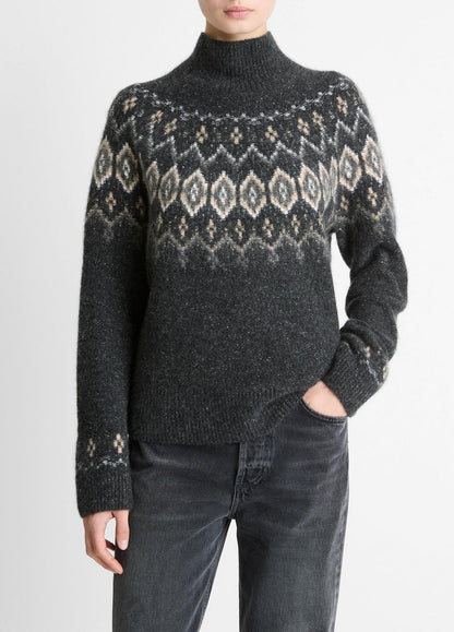 VINCE Premium - Fair Isle Donegal Cashmere Turtleneck Sweater in Turtleneck