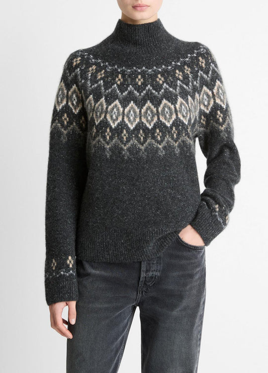 VINCE Premium - Fair Isle Donegal Cashmere Turtleneck Sweater in Turtleneck