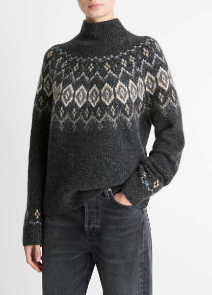 VINCE Premium - Fair Isle Donegal Cashmere Turtleneck Sweater in Turtleneck