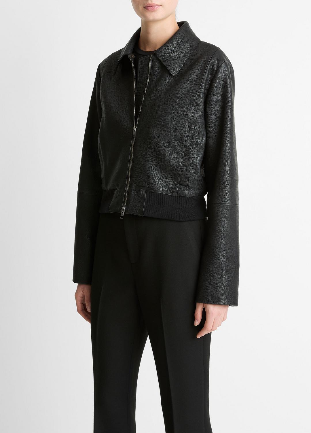VINCE Featured - Shearling-Trim Shrunken Leather Jacket in Leather Jackets