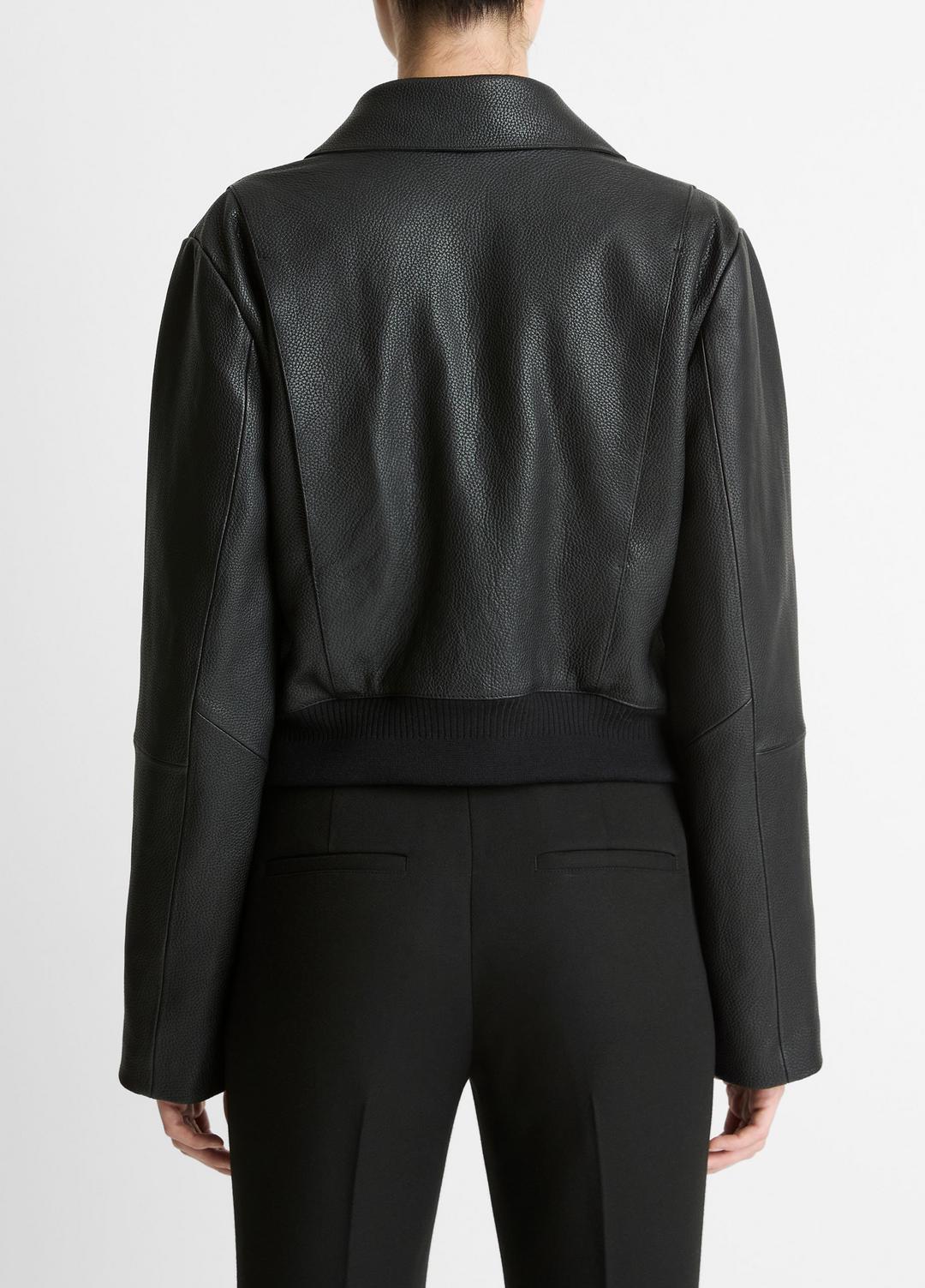 VINCE Featured - Shearling-Trim Shrunken Leather Jacket in Leather Jackets