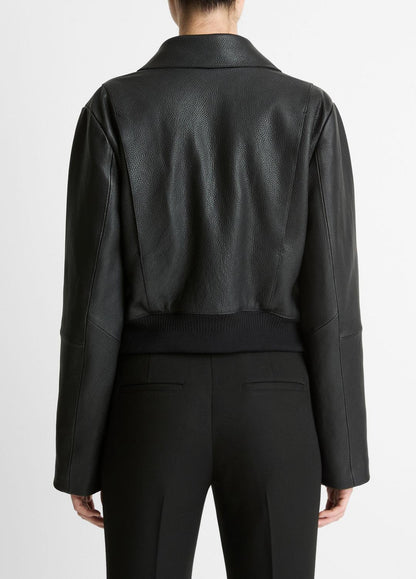 VINCE Featured - Shearling-Trim Shrunken Leather Jacket in Leather Jackets
