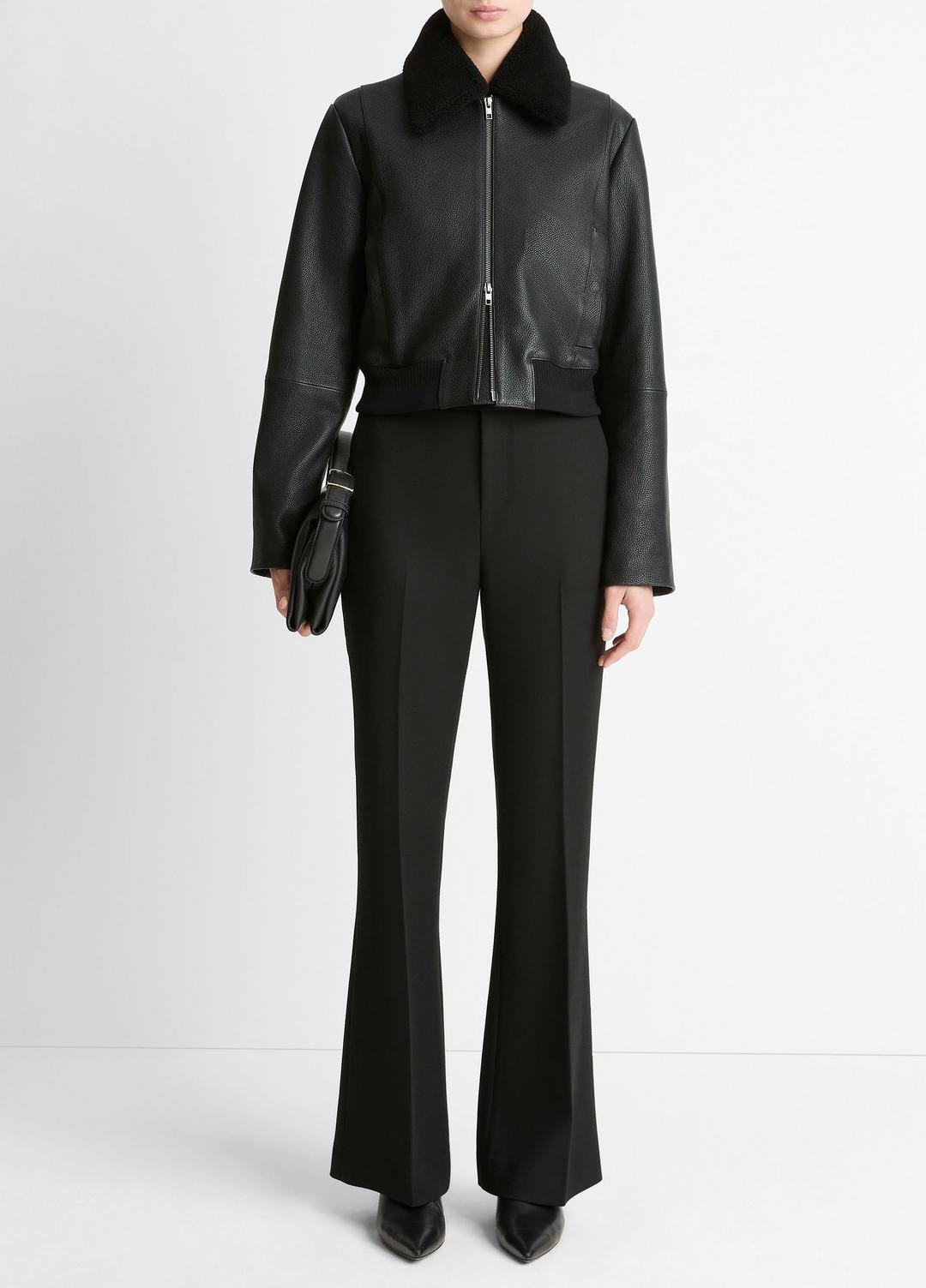 VINCE Featured - Shearling-Trim Shrunken Leather Jacket in Leather Jackets