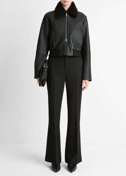 VINCE Featured - Shearling-Trim Shrunken Leather Jacket in Leather Jackets