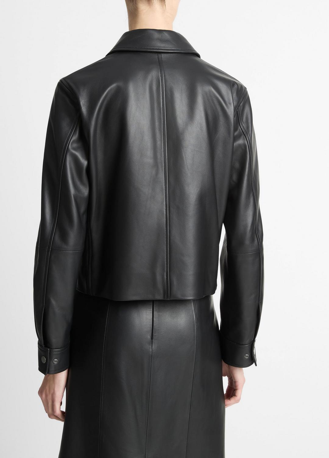 VINCE Popular - Leather Cropped Zip-Front Jacket in Jackets