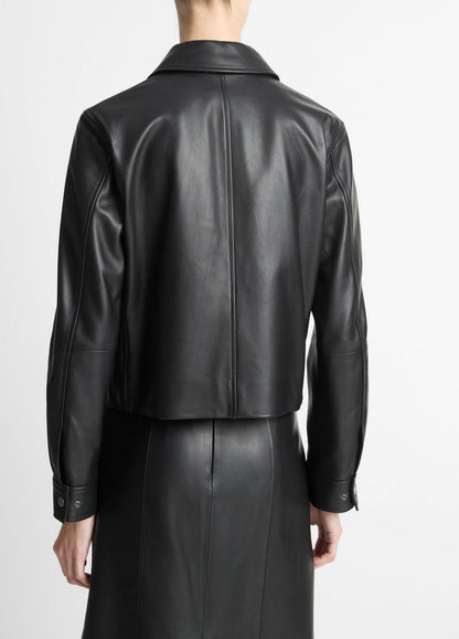 VINCE Popular - Leather Cropped Zip-Front Jacket in Jackets