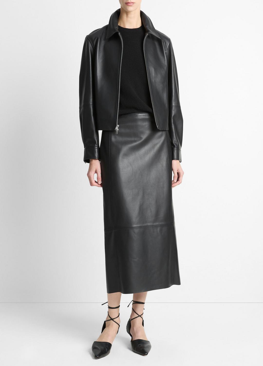 VINCE Popular - Leather Cropped Zip-Front Jacket in Jackets