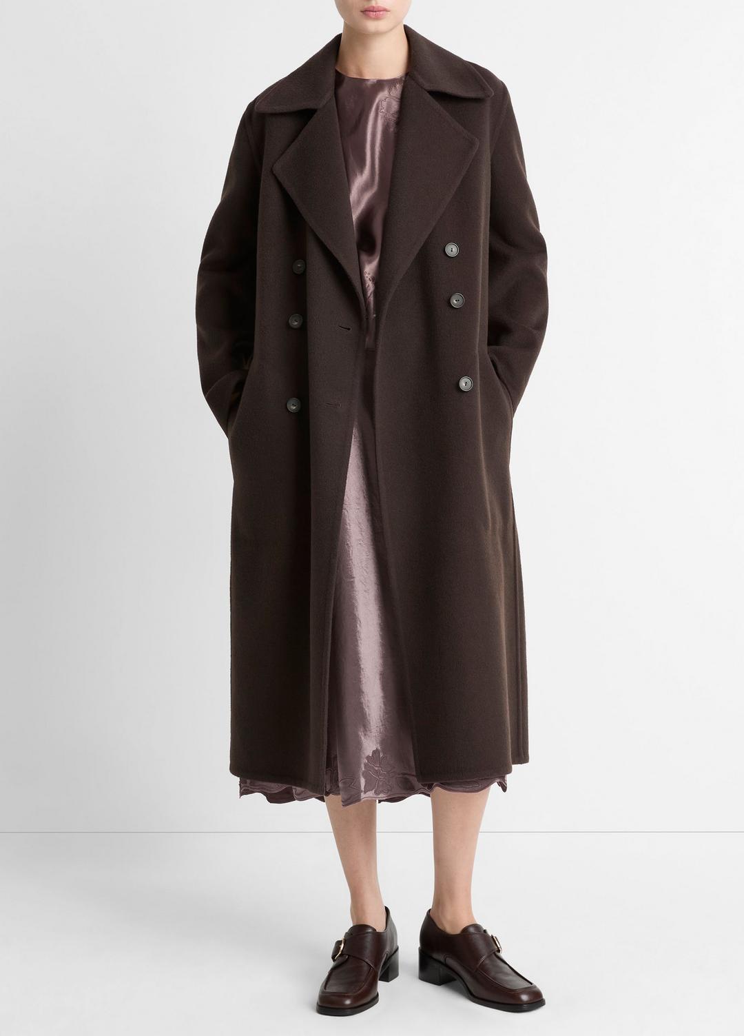VINCE Smart Buy - Wool-Blend Double-Breasted Long Coat in Coats