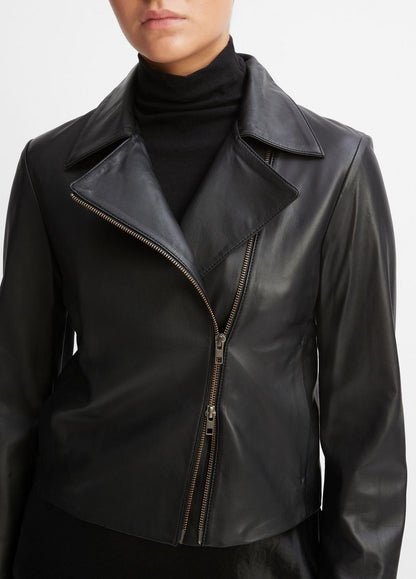 VINCE Hot Sale - Leather Cross-Front Moto Jacket in Leather Jackets