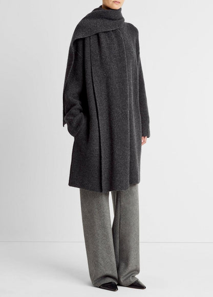 VINCE Special Offer - Draped-Scarf Wool-Blend Car Coat in Coats
