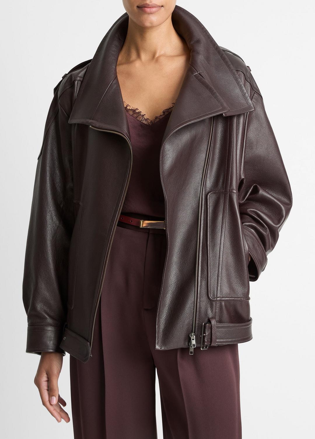 VINCE Essential - Leather Oversized Biker Jacket in Jackets