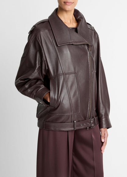 VINCE Essential - Leather Oversized Biker Jacket in Jackets