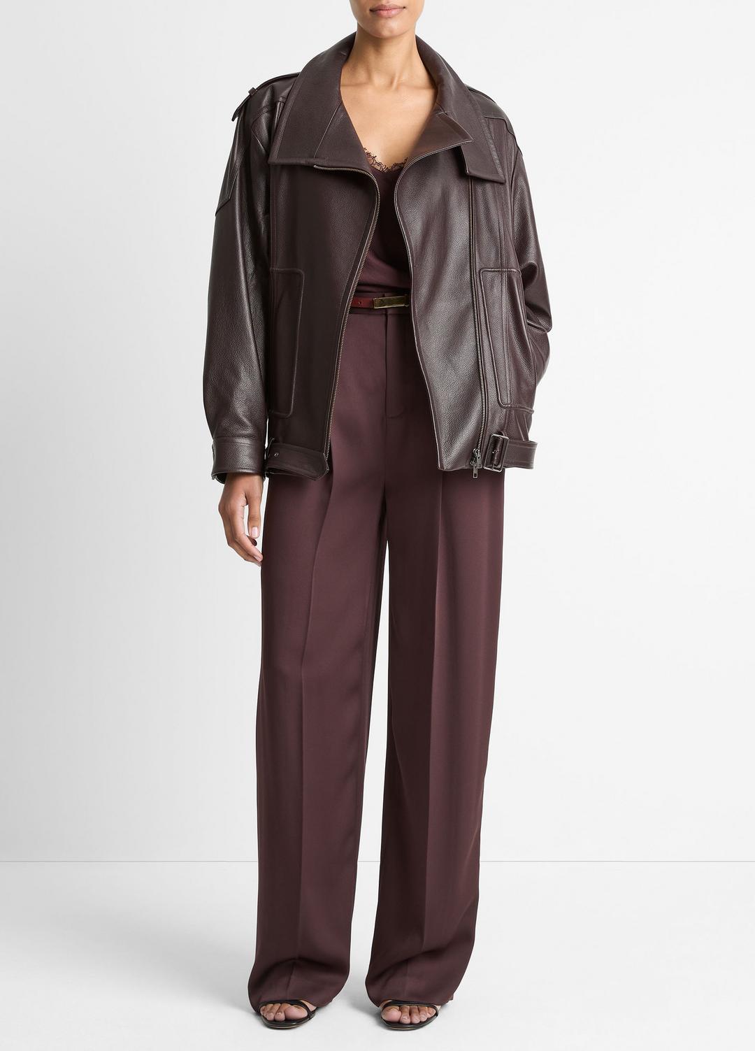 VINCE Essential - Leather Oversized Biker Jacket in Jackets