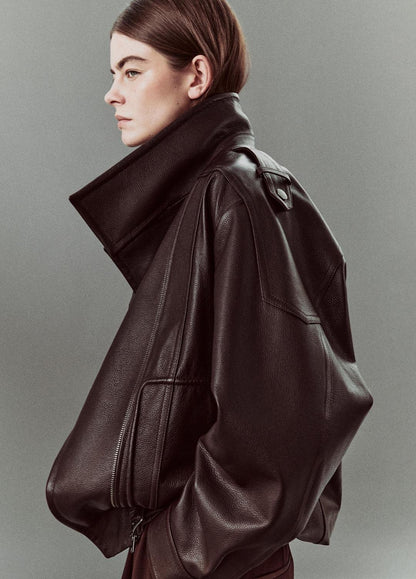 VINCE Essential - Leather Oversized Biker Jacket in Jackets