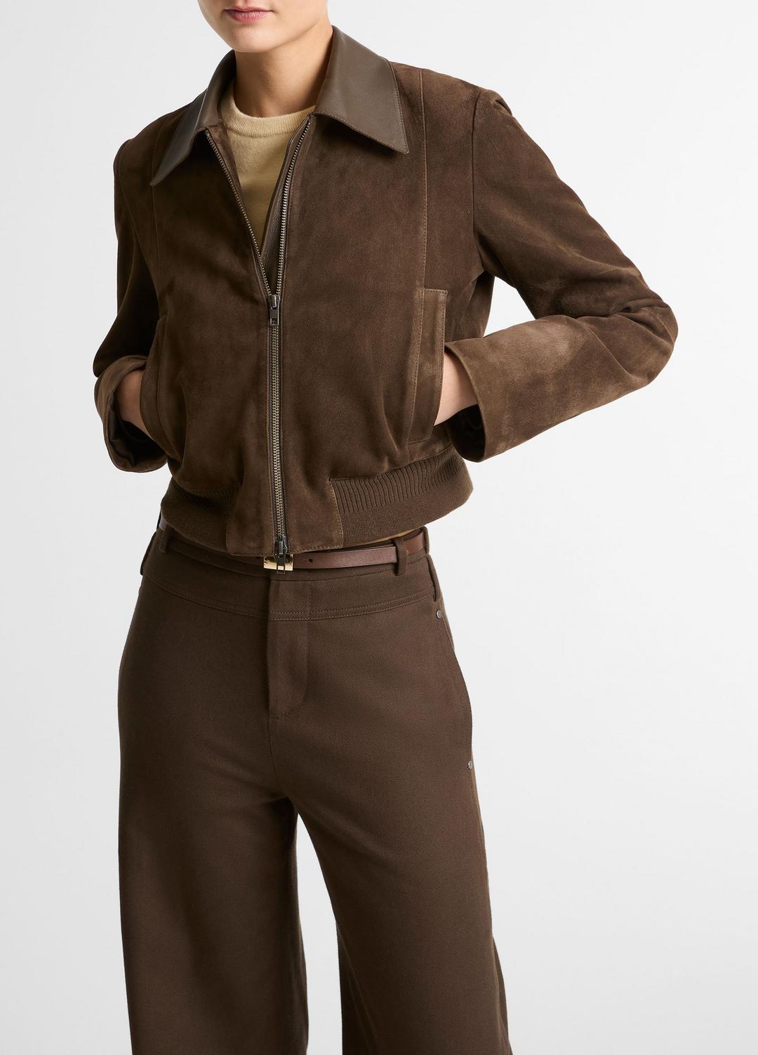 VINCE Customer Favorite - Suede Shrunken Bomber Jacket  in Jackets