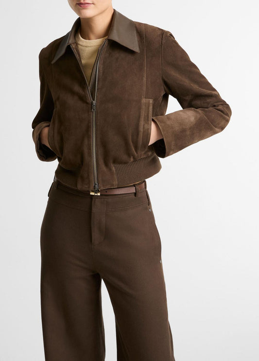 VINCE Customer Favorite - Suede Shrunken Bomber Jacket  in Jackets