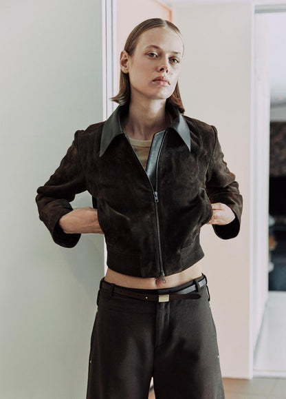 VINCE Customer Favorite - Suede Shrunken Bomber Jacket  in Jackets