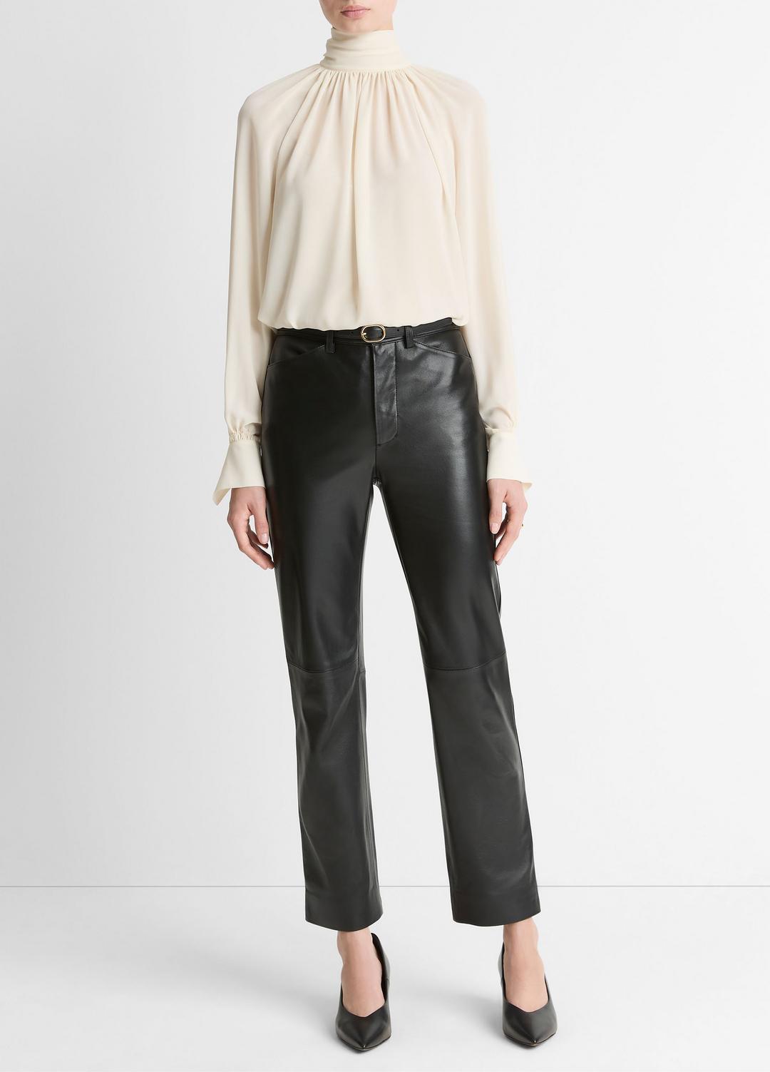 VINCE Deals - Gathered Draped-Neck Crepe Blouse in Long Sleeve